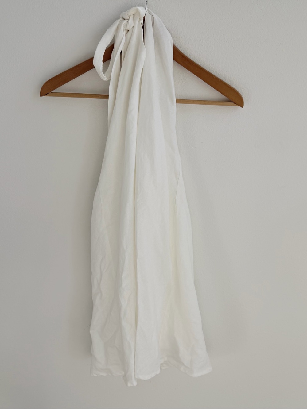 Beige Botany White Linen Blend Halter Mini Dress Size S Open Back